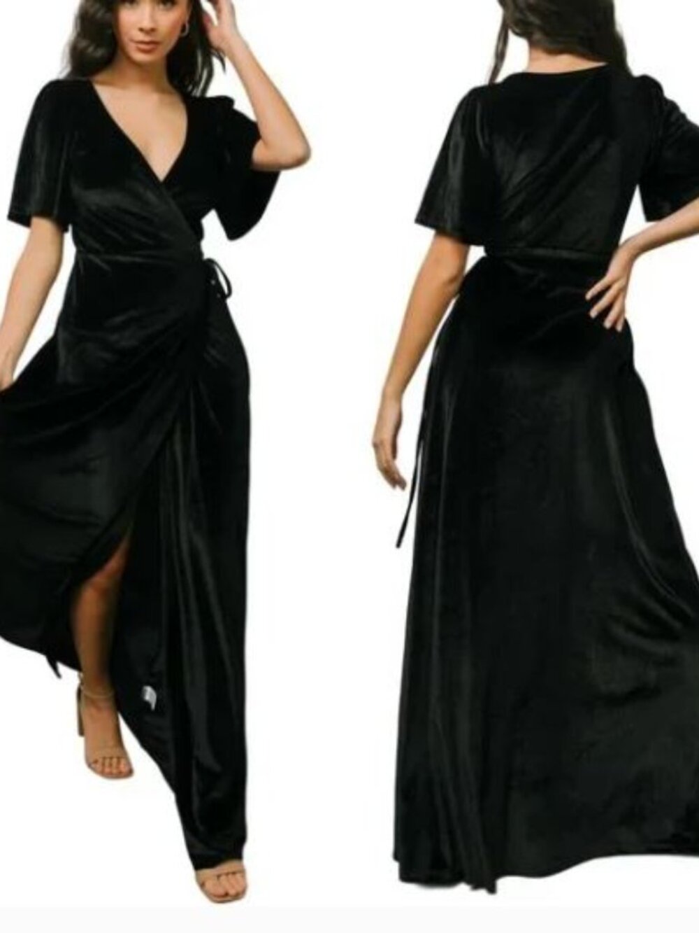 Baltic Born | Size XL | Meghan Velvet Wrap Short Sleeve Maxi Bridesmaid Dress